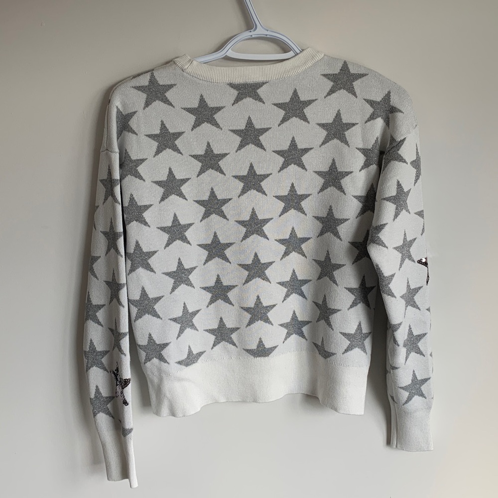 DKNY Silver and White Knit Star Sweater